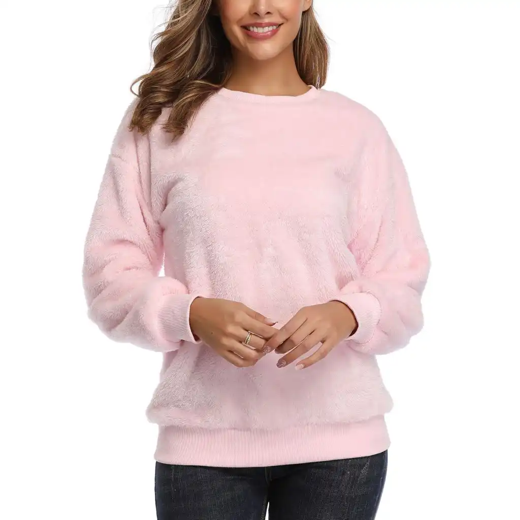 pink sweatshirt women plush sweatsuit lmitation lambskin round