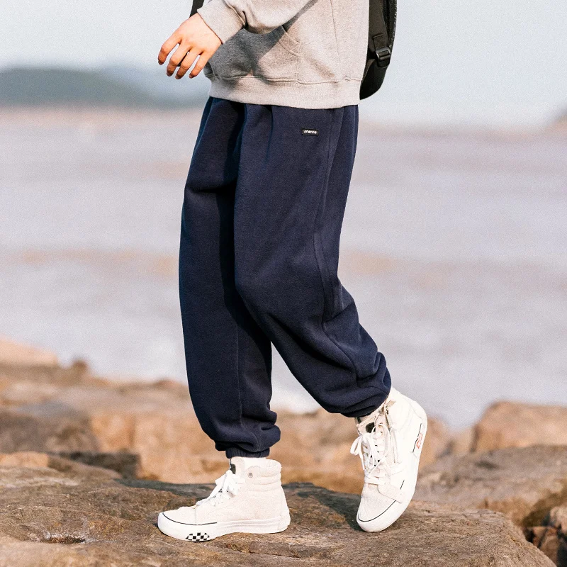 Liketkit, повседневные спортивные штаны для мужчин,, мужские однотонные Свободные флисовые плотные штаны для бега, мужские шаровары, японский стиль, уличная одежда, зимняя