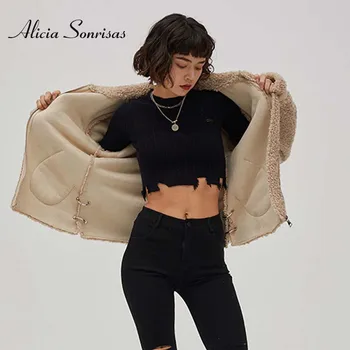 

Faux Sheepskin Coat Lapel Fur Jacket Women's New Thick Velvet Semicircle Pockets Plush Winter Black Khaki Warm Coat