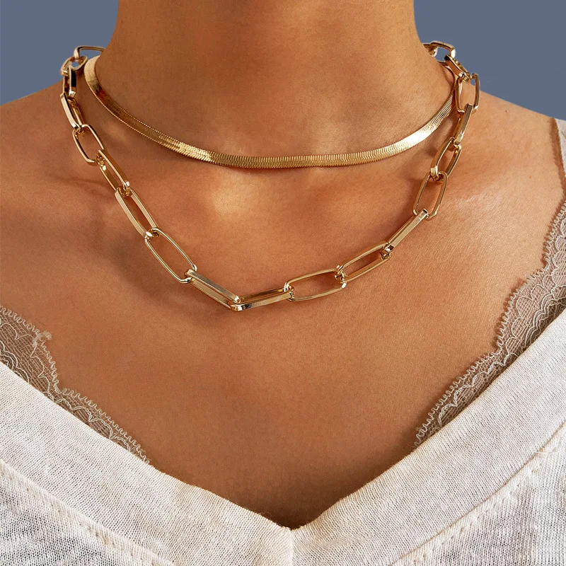 Fashion Gold Color Snake Chain Necklace For Women Girls 2024 Vintage Multi Layer Chain Clavicle Choker Necklaces Female Jewelry