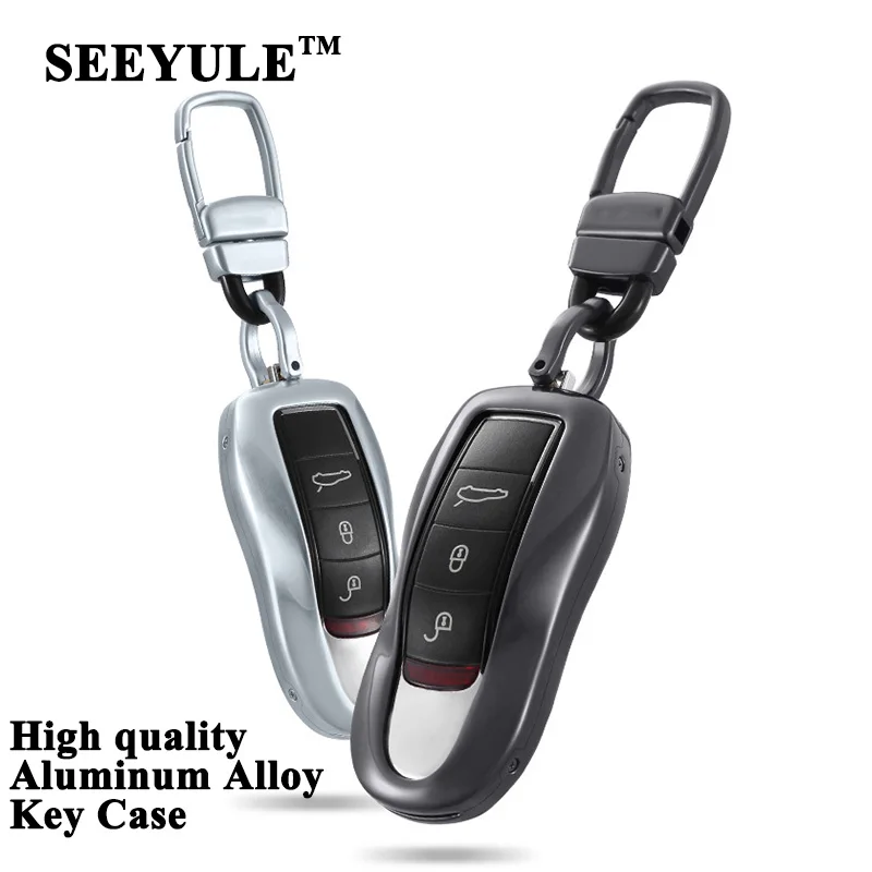 

1pc SEEYULE Car Key Case Aluminum Alloy Key Shell Cover Protector Storage Bag for Porsche Panamera Cayenne Macan 911 Carrera 918