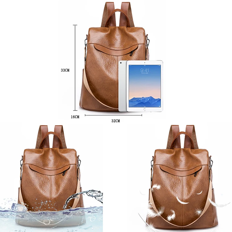 Кожаный женский рюкзак, Противоугонный женский рюкзак, женский рюкзак большой емкости, высококачественный водонепроницаемый рюкзак