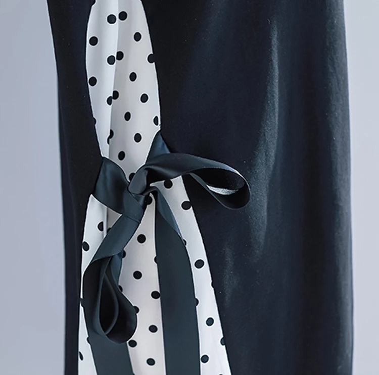 New Korean Patchwork Wave Point Tie Loose Summer Dresses Women O-Neck Casual Plus Dresses AE640