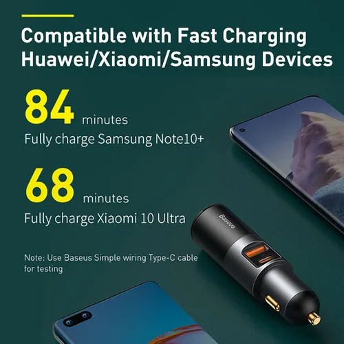 Baseus-120W 자동차 분배기 QC4.0 3.0 PD PPS 담배 라이터 소켓 듀얼 USB c형 아이폰 xiaomi용, 차량용 고속 충전기 어댑터 3