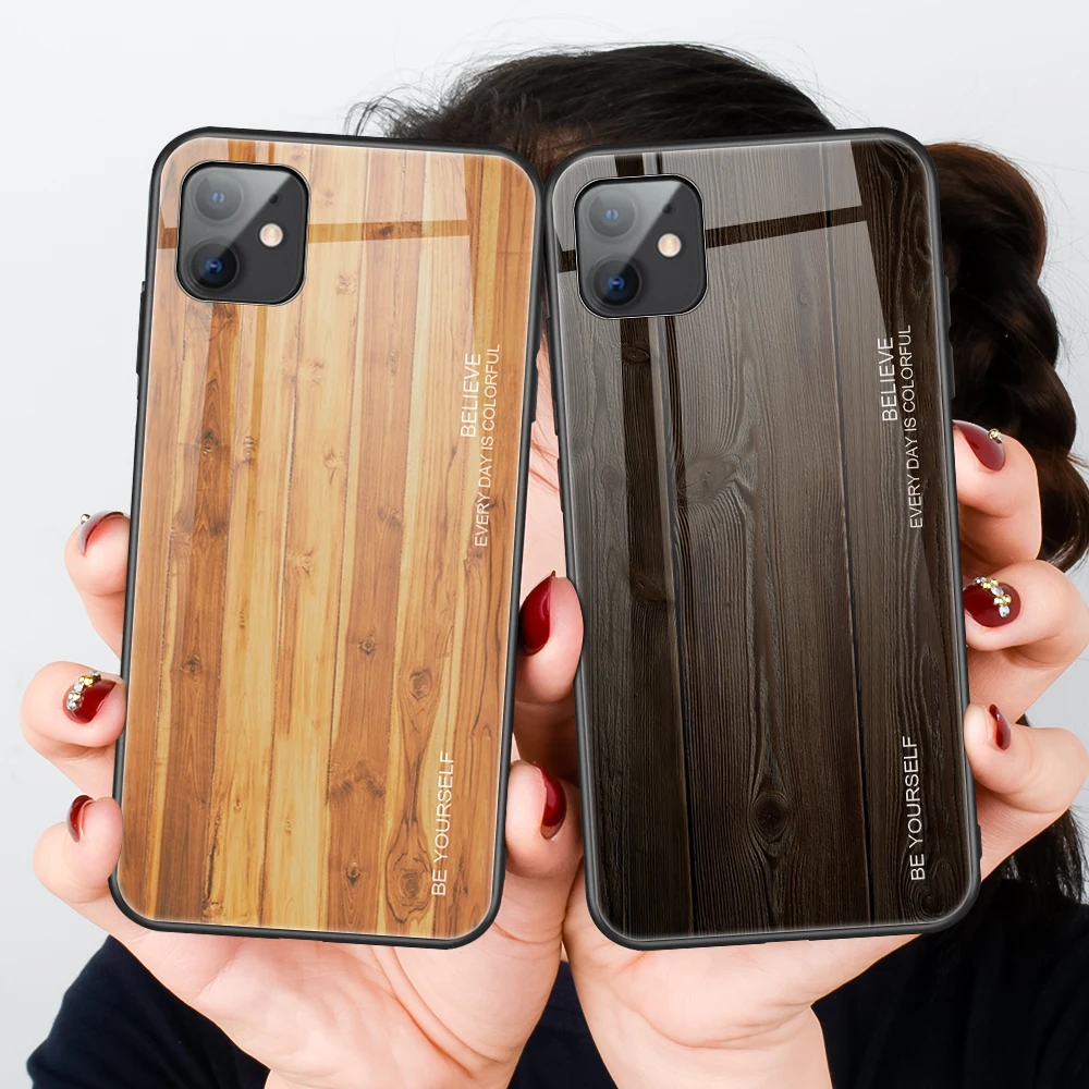 Дерево закаленное стекло чехол для iPhone 11 Pro Max X XR XS покрытие под дерево