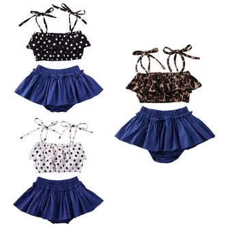 

Toddler Baby Summer Clothing 0-4T Infant Kids Crops Dots Tops Vest Skirts Shorts 2Pcs Sunsuit Casual Outfits