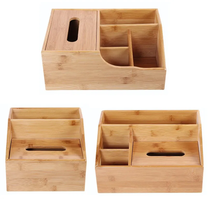

Creative Bamboo Wood Multi-purpose Tissue Box Desktop Storage Box European StyleEnvironmental Protection Storage Rack