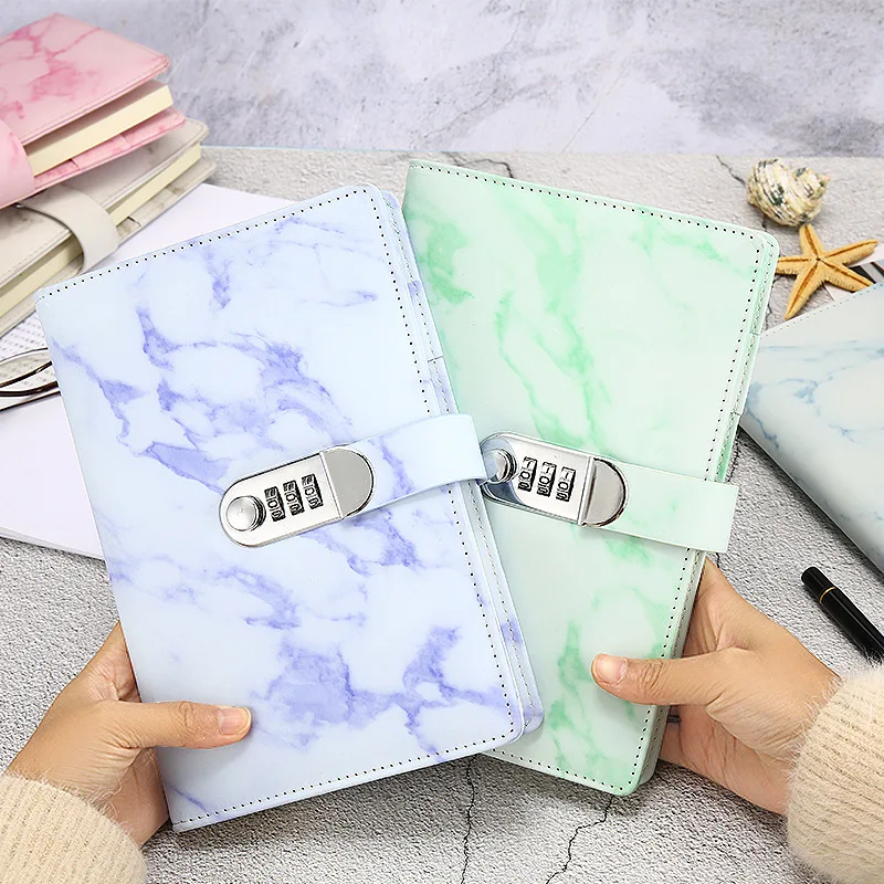 

A5 Marble Texture Notebook Password Lock Notebooks Leather Notepad Agenda 2020 Weeks Diary Month Planner School Stationery Gift