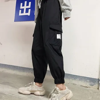 

Casual Joggers Black High Waist Drawstring Pants Capris Streetwear Cargo Pants Women Fashion Big Pockets Loose Trousers