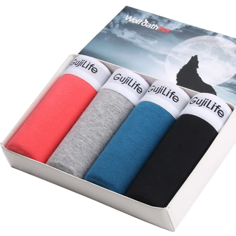 Red Gray Blue Black Горячая Распродажа, мужское летнее хлопковое нижнее белье, средняя посадка, сексуальные эластичные мужские трусы высокого качества, тонкие Молодежные спортивные дышащие трусы-боксеры - Цвет: Red Gray Blue Black