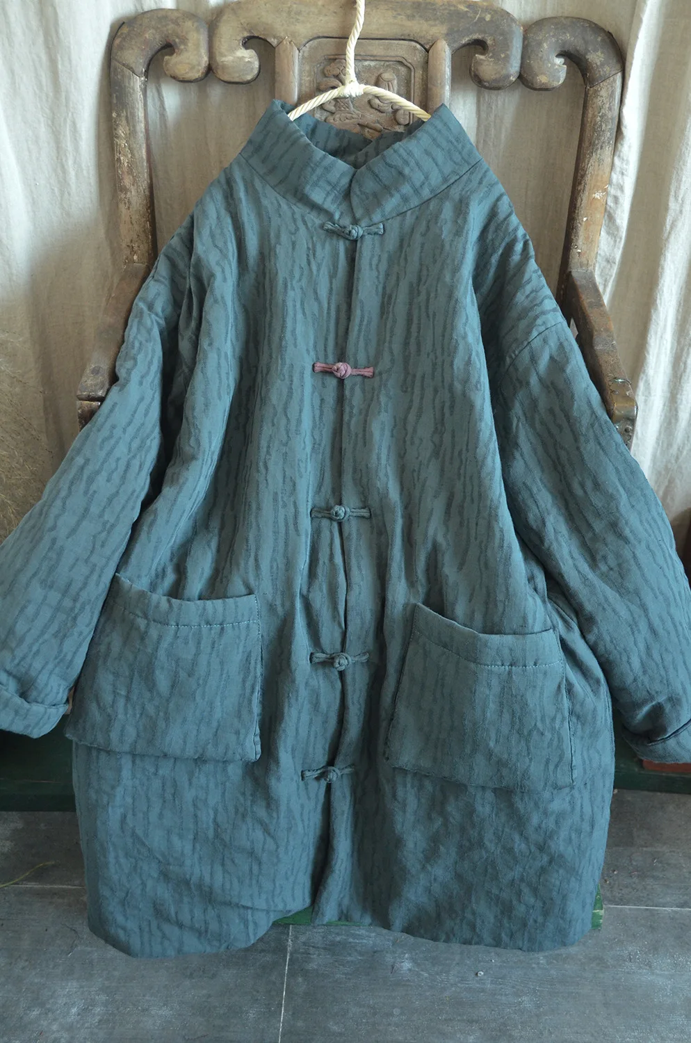 3386 Winter Origional Thick Cotton-padded Jacket Jacquard Long Chinese Style Retro Literature And Art Handmade Cotton Coat Frog