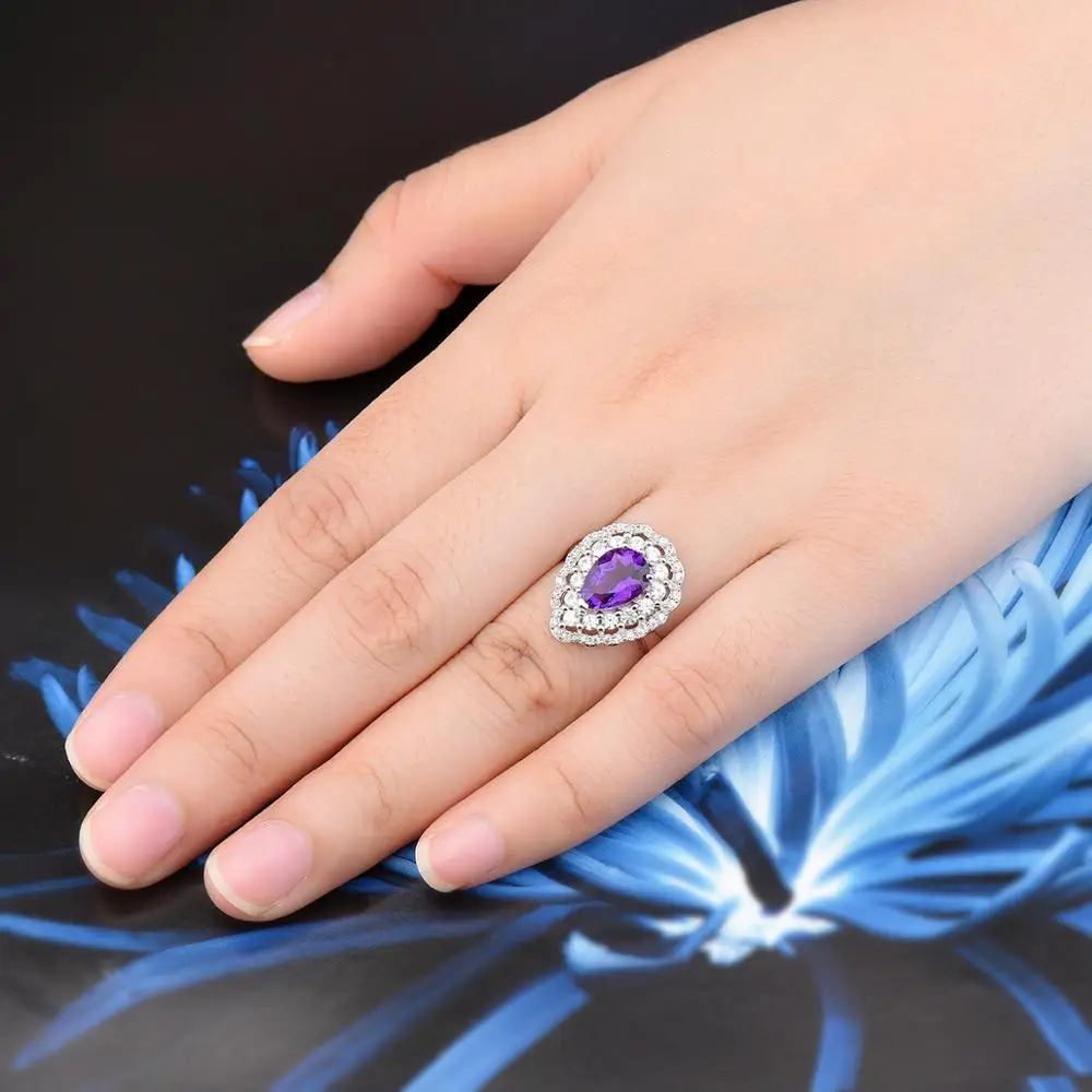 Hutang 1.92ct натуральный аметист регулируемое кольцо Твердые стерлингового серебра 925 драгоценные камни кольца изящные элегантные ювелирные изделия для женщин подарок
