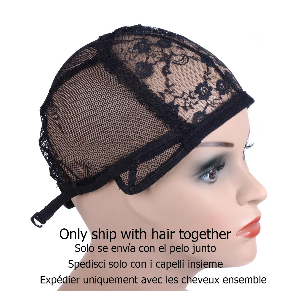 Gorro para hacer pelucas con correa ajustable en la parte trasera, tamaño del gorro tejido, casquillo de peluca sin pegamento, malla para el pelo de buena calidad, color negro