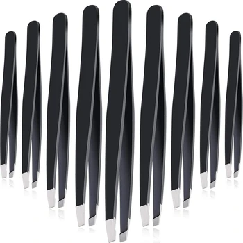 

12 Pieces Tweezers Stainless Steel Slant Tip Tweezers Precision Facial Hair Tweezers Eyebrow Tweezers for Men and Women