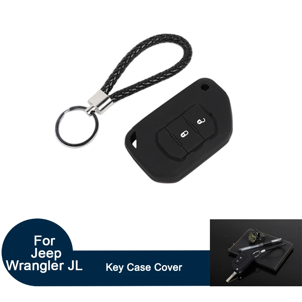

for Jeep Wrangler JL 2018 Car Two Button Key Case Silica Gel Cover for Jeep JL Keys Holder Protector Organizers Accessories 2Pcs