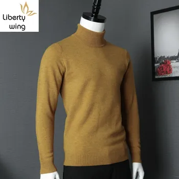 

Classic Mens Solid Color Turtleneck Sweater Office Work Man Slim Fit Knitwear Top High Quality 100% Wool Pullover Sueter Hombre