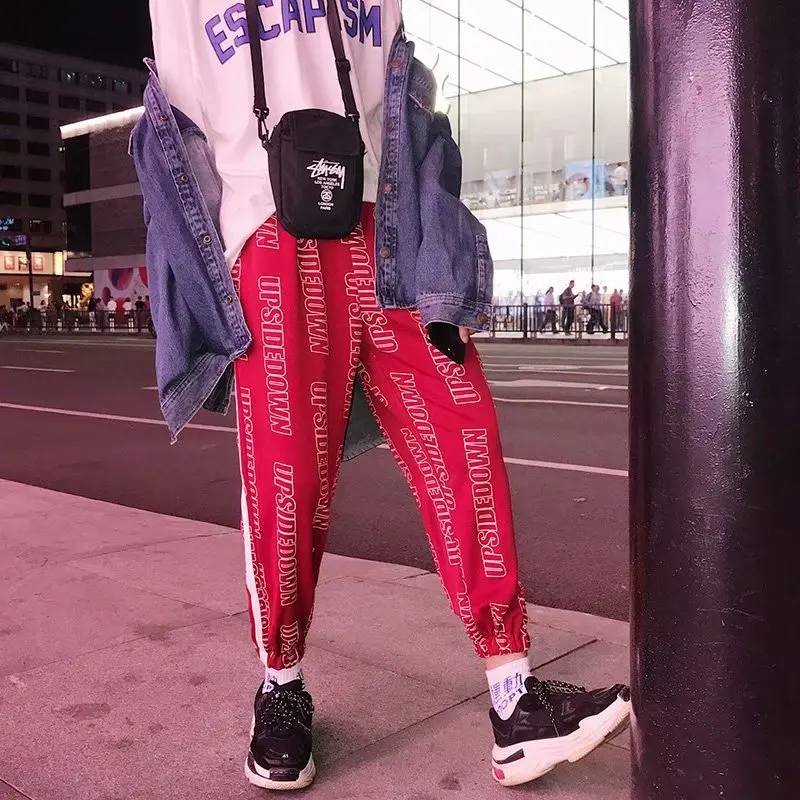 Новое поступление Harajuku японский стиль с буквенным принтом модные мужские брюки для бега хип хоп Осенние повседневные мужские шаровары