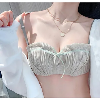 

Japanese-style Bra GIRL'S Underwear mo xiong shi Strapless Contrast Color Lace Small Bust Gathering Sexy Comfortable Sweet Bra