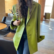 Korea loose version of solid color pu leather jacket new lapel long-sleeved women's coat fashion trend spring 2021 leather jacke