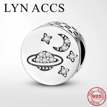 

Hot sale 925 Sterling Silver Cosmic solar system and moon zircon Fine Beads Fit Original LYNACCS Charm Bracelet Jewelry making