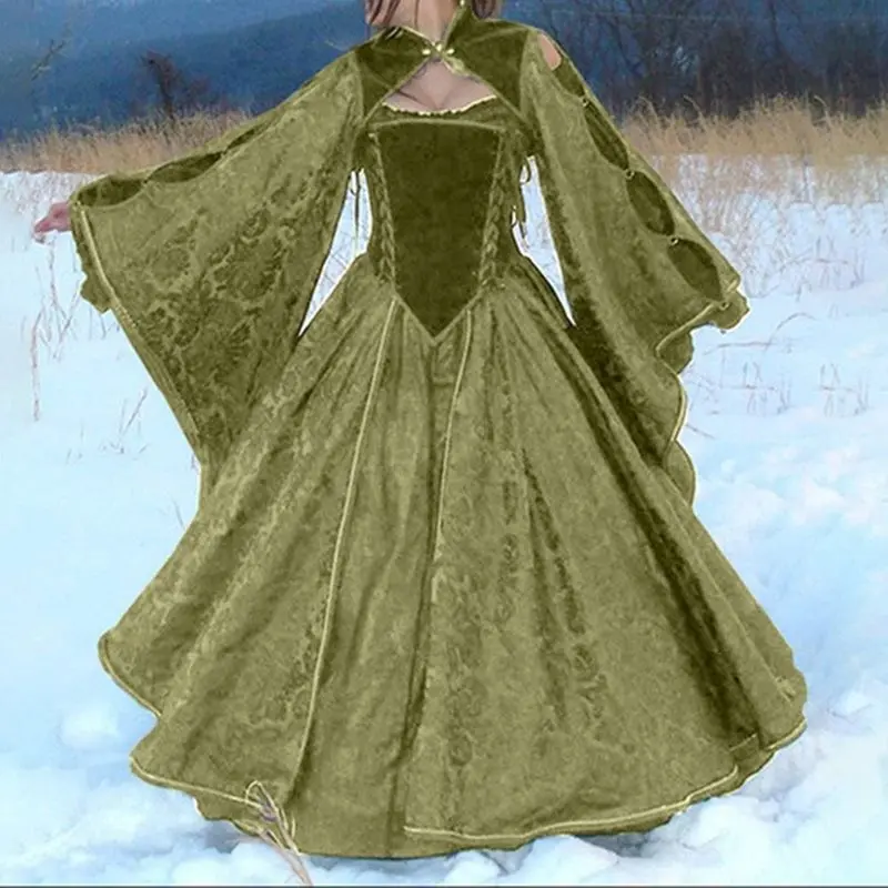 

Rosetic Women Dress Vintage Long Dress Lace Up Retro Gown Women Party Club Gothic Elegant Dress