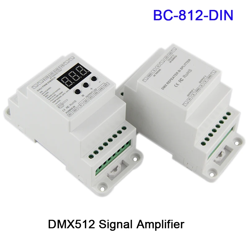 BC-812-DIN/BC-812-DIN-RJ45 DC12-24V DIN Rail DMX512 Signal Amplifier One input channel,two output channels led controller