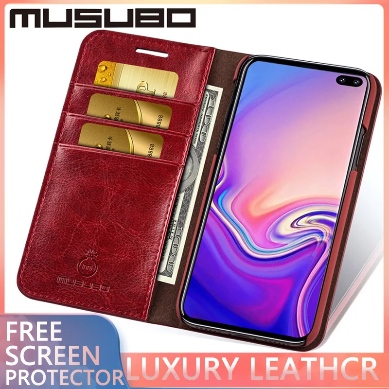 Роскошный кожаный чехол MUSUBO для Samsung Galaxy S10 + Магнитный с полной защитой телефона