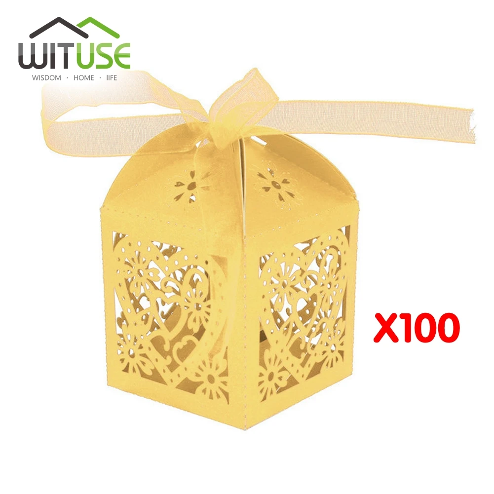 3 WITUSE 100 шт./лот полое Сердце Лазерная резка переливающаяся бумага коробки для конфет свадебный подарок с лентой домашний декор - Цвет: 3
