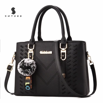 

New Elegant Designer Women Messenger Bags PU Leather Solid Color Crossbody Bags Hairball Shoulder Bag Large Shopping Hand Bag