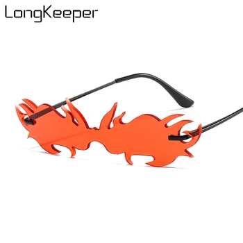 

LongKeeper 2020 Fashion Fire Flame Sunglasses Women Oversized Rimless Sun Glasses Men Luxury Brand Designer Vintage Shades UV400