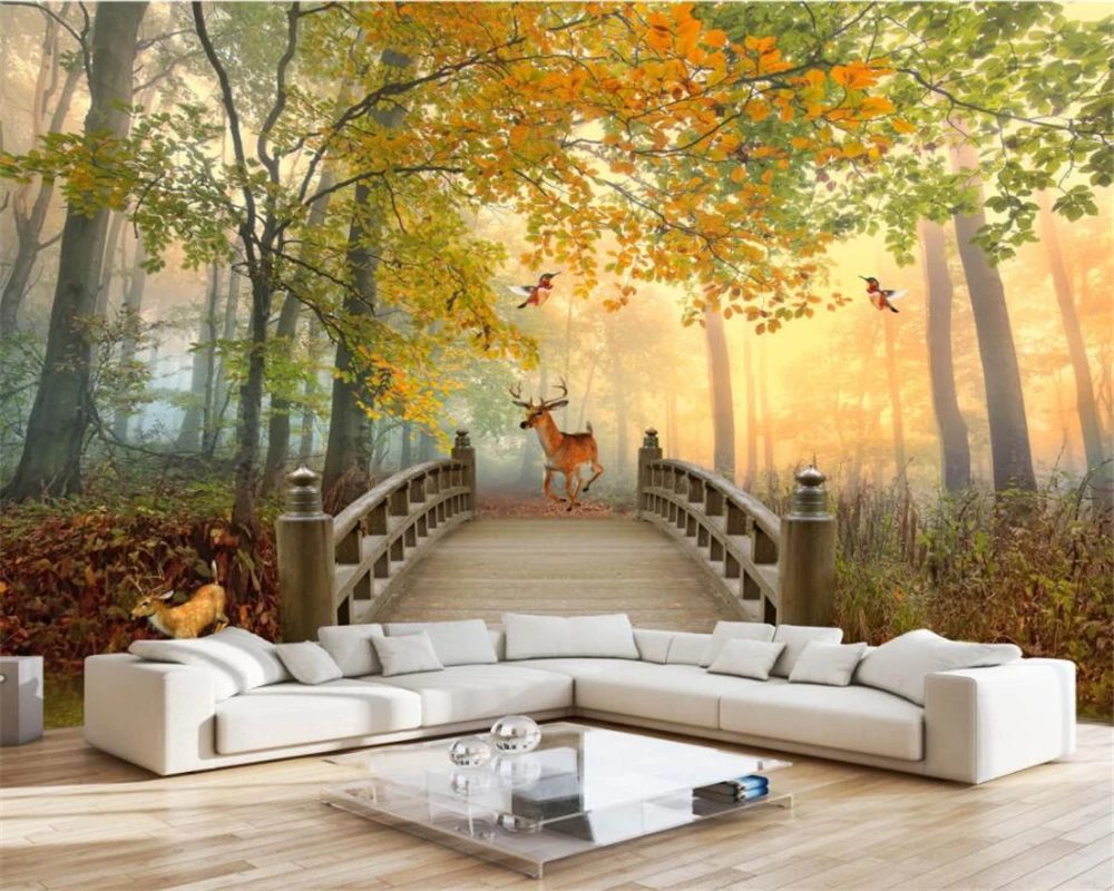 

Drop Shipping Custom Wallpaper Mysterious Forest Elk Landscape Picture Stereo TV Sofa Background Wall Mural 3d Wallpaper Photo