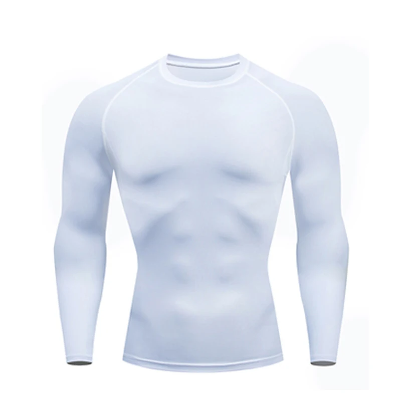Комплект термобелья, Одноцветный компрессионный спортивный базовый слой, осенне-зимний спортивный костюм для бега, спортивный костюм для фитнеса, мужской спортивный костюм - Цвет: white T-shirt