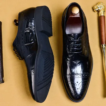 

2019 Hot Handmade Designer Fashion Party Wedding Men Dress Shoes Genuine Leather Mens Oxford Formal Shoes EURO Size 46