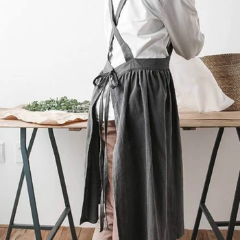 

Women Bib Apron Cotton Linen Sleeveless Pinafore Dress Home Cooking Florist Cute Textile Technology Fabric Feel Comfortable