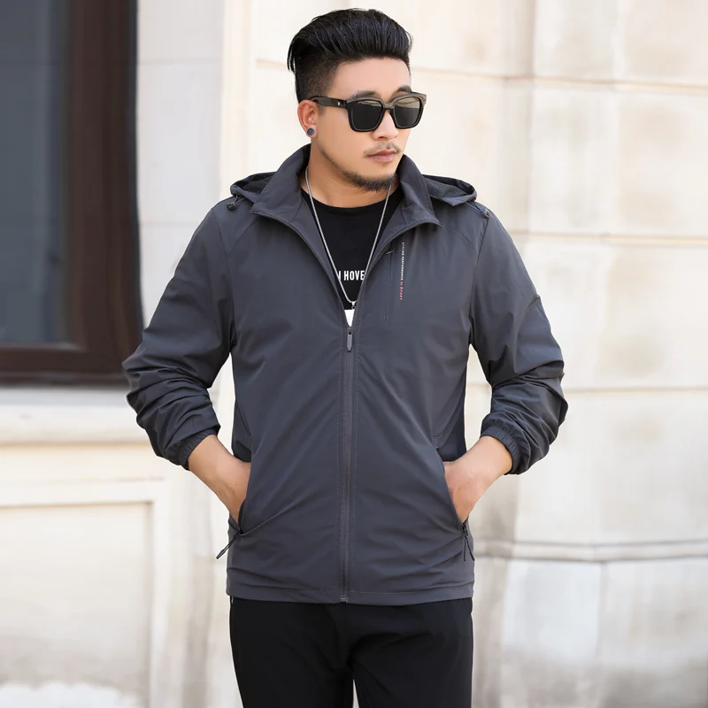 Новые мужские осенние куртки большого размера плюс 8XL 7XL 6XL5XL, мужские тонкие модные куртки с капюшоном на весну и осень, Мужская ветровка с капюшоном