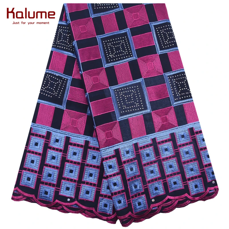 

Kalume New Style Swiss Cotton African Lace Fabric Embroidery Nigerian Swiss Voile Lace Fabric With Stones For Party Dress F2049