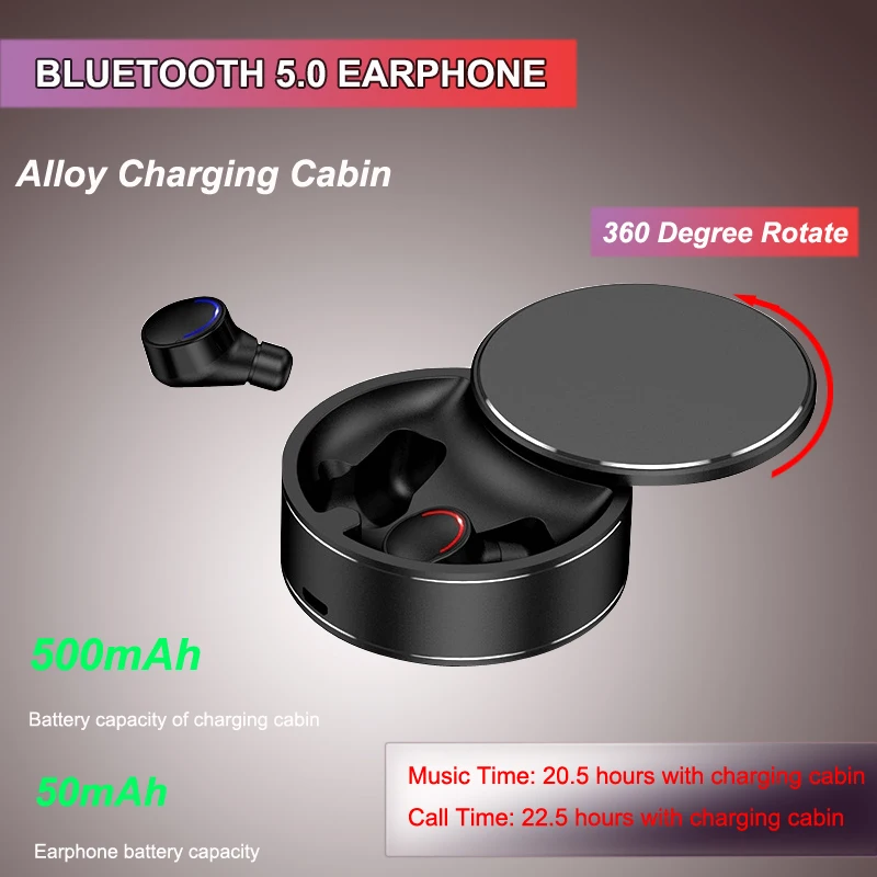Мини TWS Bluetooth 5,0 Наушники Беспроводные спортивные наушники шумоподавление стерео гарнитура сплав вращающийся зарядный ящик