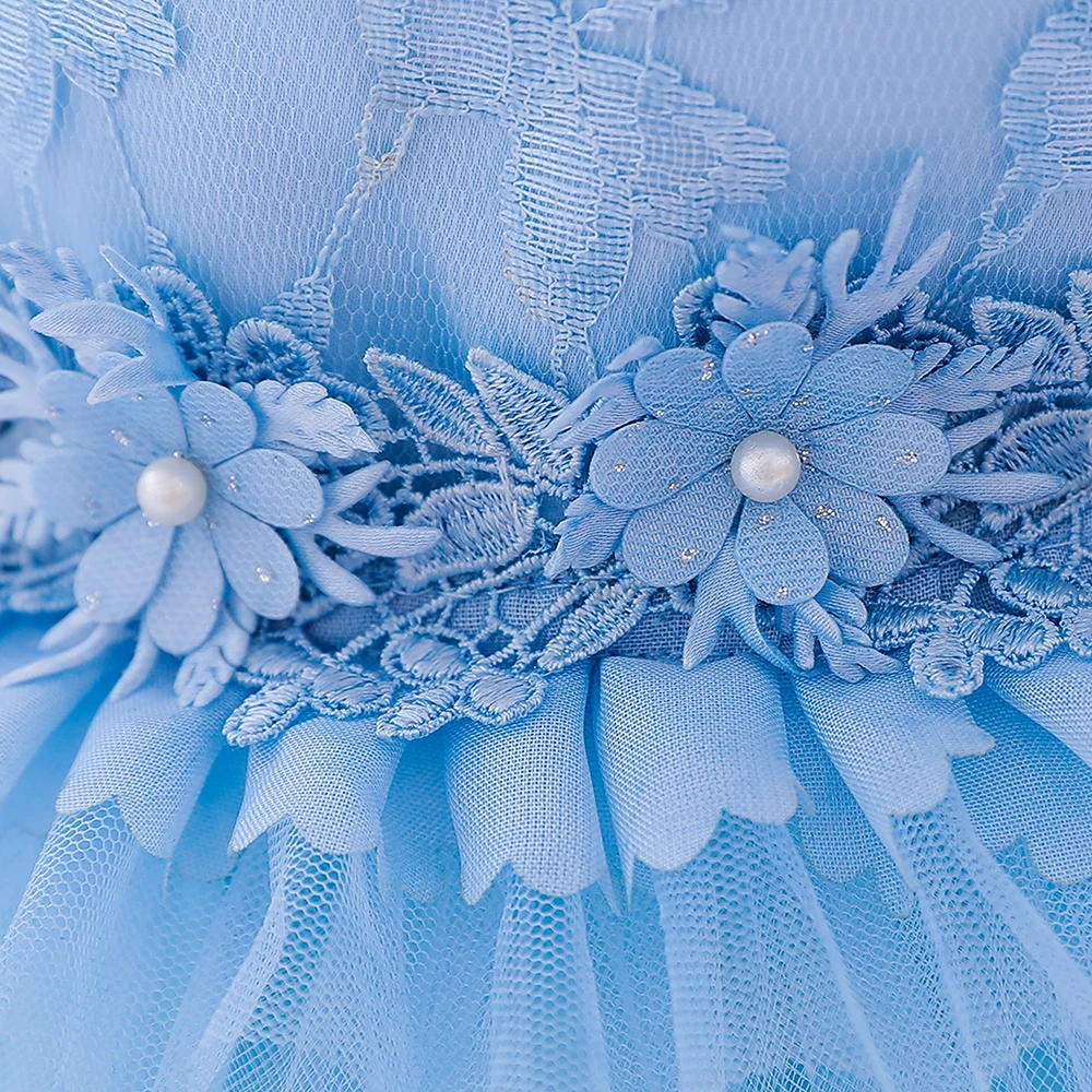 New Infant Baby Girl Dress Petals Tulle Baptism Dresses Girls 1 Year Birthday Beading Party Wedding Baby Clothing
