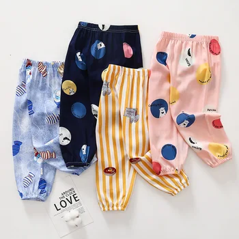 

Summer Autumn Baby Boys Thin Haren Pants Anti Mosquito Trousers Girls Sleepwear Children Pajama Pants For Air Conditioner