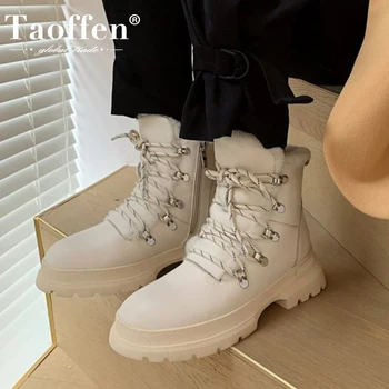 

Taoffen Real Leather Women Snow Boots Warm Fur Platform Fashion Plush Winter Shoes Woman Hot Short Boots Footwear Size 34-39