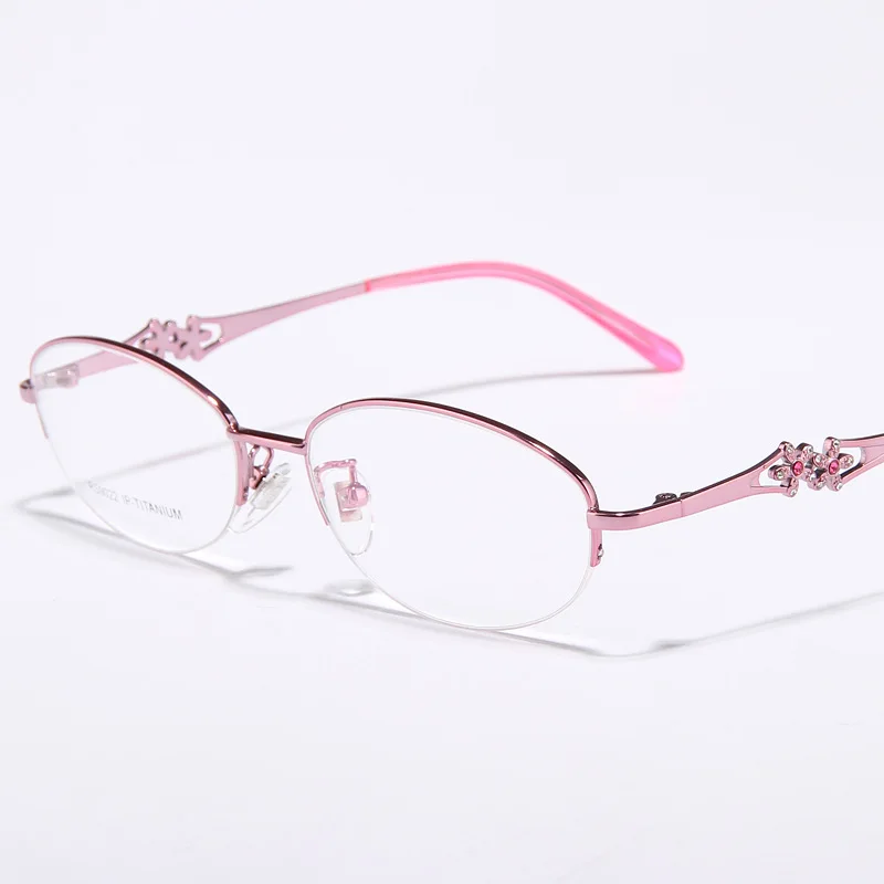 New Diamond Ultra Light Pure Titanium Glasses Frame Female Temperament Goddess Glasses Frame Myopia Half Frame Glasses - Цвет оправы: Розовый