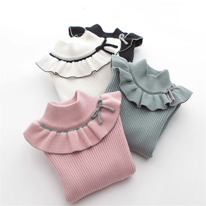 Baby winter models girls cotton sweater toddler plus velvet thickened half-high collar hooded knit bottoming shirt | Детская одежда и