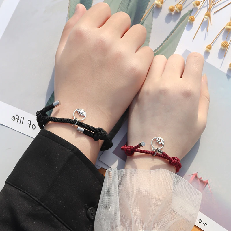 magnetic couple bracelets black and red