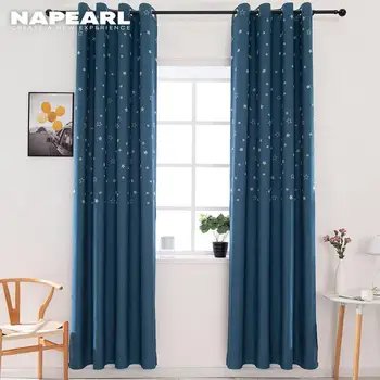 

NAPEARL 1 Piece Noctilucous Style Stars Design Curtains Blackout Kids Room Bedroom Windows Draperies Home Decor Solid Style