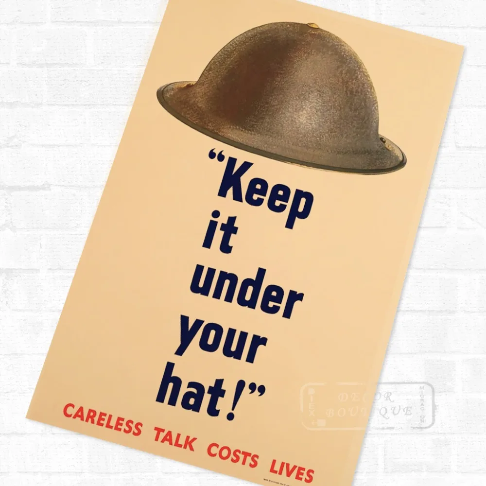 Keep it Under Your Hat WWII WW2 Propaganda Poster Vintage Retro Canvas Painting DIY Wall