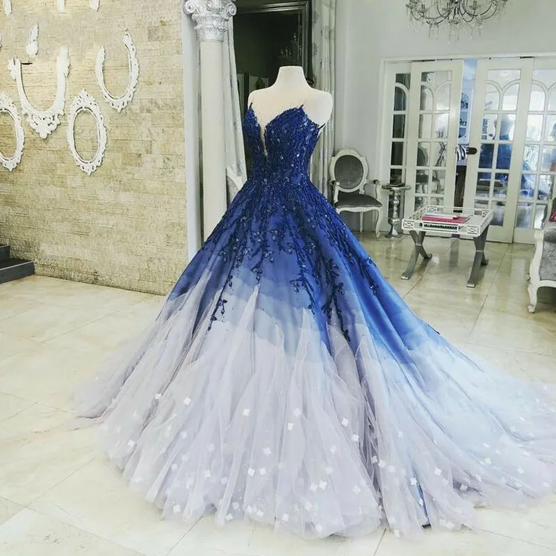 Синие вечерние платья бисер V бальное платье с круглым вырезом Дубай элегантное платье для выпускного платья de soiree Длинные вечерние платья индивидуальный заказ abiye