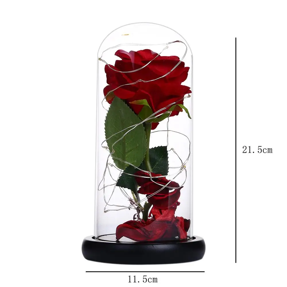 Красная роза в колбе светодиодный светильник в виде цветка розы стеклянный купол черная основа для Дня матери день рождения День Святого Валентина подарок светодиодный лампы с розами