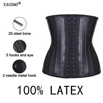 

YAGIMI Women Cincher Waist Trainer Latex Bustier 25 Steel Boned Sauna Effect Slimming Belt Tummy Control Body Shaper PlusSize