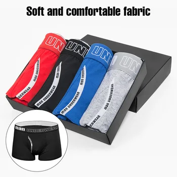 

4Pcs/Lot New Men's Cotton Underwear Letter Solid Shorts Boxer Male Comfortable Breathable Men Panties Brand Boxers