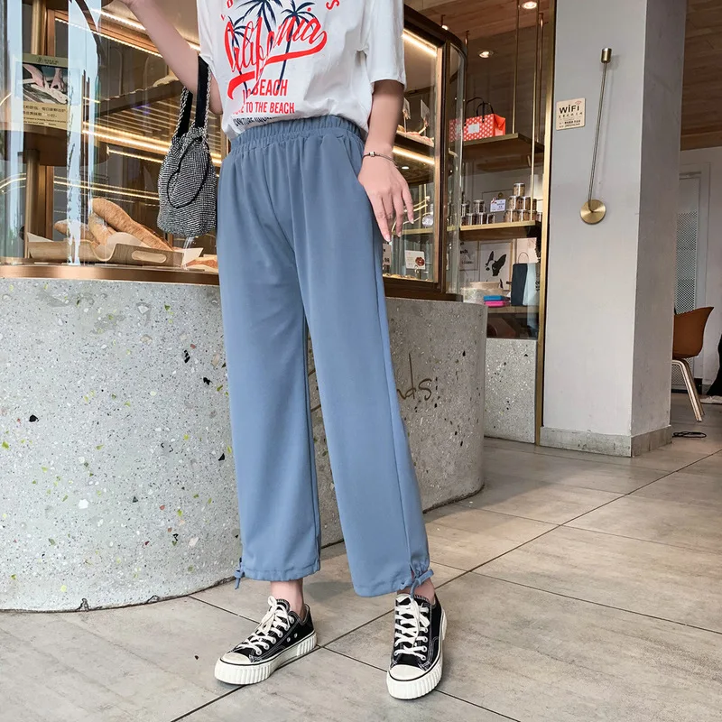 

Hot 2019 autumn and winter new women's solid color loose elastic waist personality drawstring casual large size women's pants